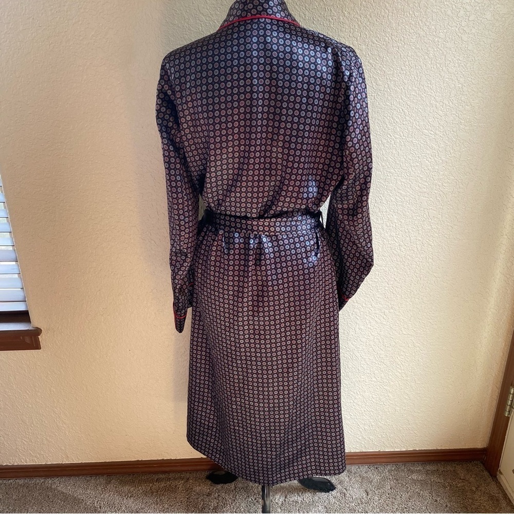 Sulka 100% Pure Silk Bath Robe Smoking Jacket Vintage One Size Unisex Blue Red - Picture 5 of 10
